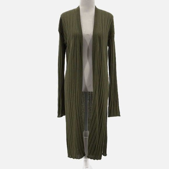 Free People Ribby Rib Open Front Long Line Cardigan in Moss - Size Small - Picture 2 of 7